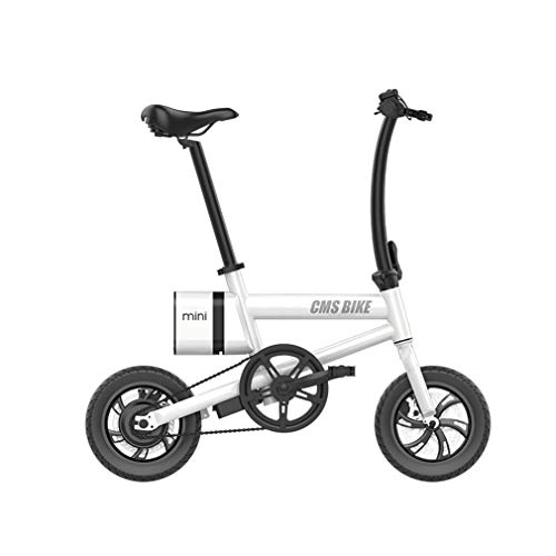 Electric Bike : ZLQ Electric Bikes, Men 250W Folding Electric Bikes for Adults 36V Women Front Disc Brake Rear Electromagnetic Brake Electric Bicycles, White