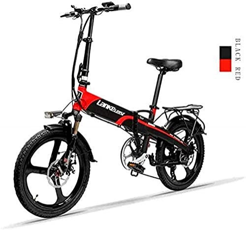 Electric Bike : ZMHVOL Ebikes, 20-inch Foldable Electric Bike 48V 240W 12.8Ah Lithium Battery City Bicycle 7 Speed E-Bikes 5 Speed Adult Male and Female Mini Mountain Bike With Anti-theft Device ZDWN (Color : Red)