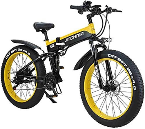 Electric Bike : ZMHVOL Ebikes, 26 Inch Electric Bicycle Foldable 500W48V10Ah Lithium Battery Mountain Bike 21-Speed Off-Road Power Bike 4.0 Big Tires Adult Commuter ZDWN (Color : Yellow)