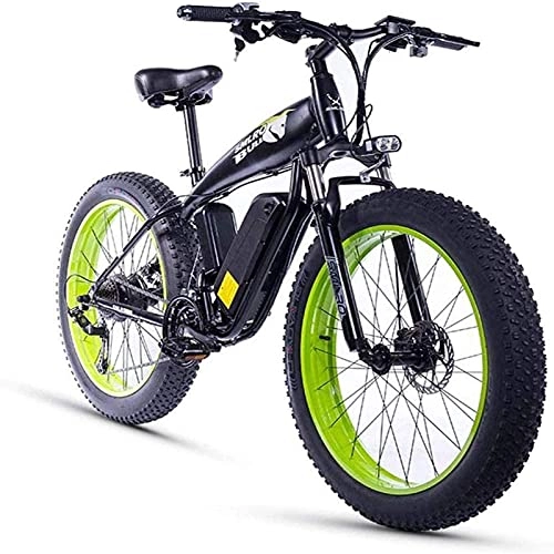 Electric Bike : ZMHVOL Ebikes, 26 Inch Electric Bike for Adult Fat Tire 350W48V15Ah Snow Electric Bicycle 27 Speed Hydraulic Disc Brake 3 Working Modes Suitable for Mountain E-Bike ZDWN (Color : Green)