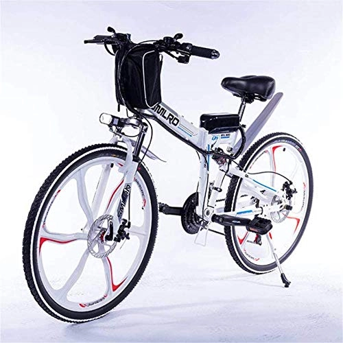 Electric Bike : ZMHVOL Ebikes, Electric Bicycle Assisted Folding Lithium Battery Mountain Bike 27-Speed Battery Bike 350W48v13ah Remote Full Suspension ZDWN (Color : White, Size : 15AH)