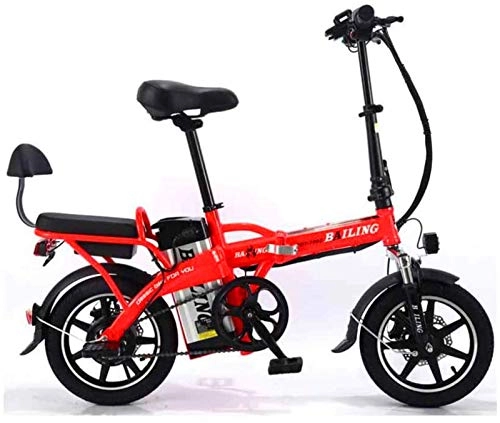 Electric Bike : ZMHVOL Ebikes, Electric Bicycle Folding Lithium Battery Car Adult Tandem Electric Bicycle Self-Driving Takeaway 48V 350W ZDWN (Color : Red, Size : 10A)