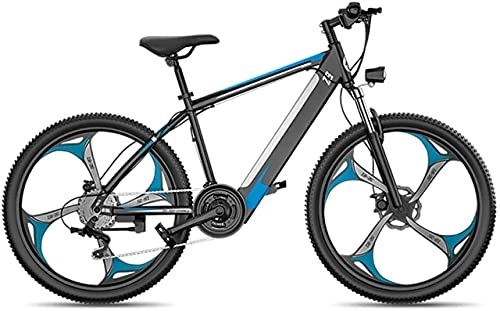 Electric Bike : ZMHVOL Ebikes, Electric Bike 26 Inches Fat Tire Snow Bicycle Mountain Bikes Men's Dual Disc Brake Aluminum Alloy for Adults And Teens, for Sports Outdoor Cycling Travel, LED Light ZDWN (Color : Blue)