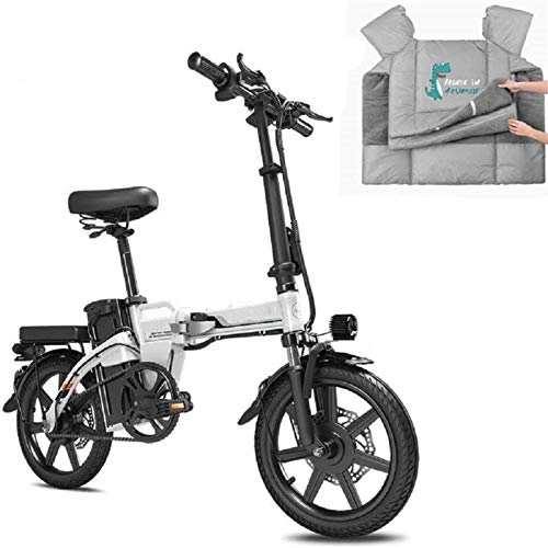 Electric Bike : ZMHVOL Ebikes, Electric Bike for Adults, 14" Electric Bicycle / Commute Ebike with 350W Motor 48V 15Ah Battery with Remote Control and Motorcycle Scooter Leg Apron Covers ZDWN (Color : White)