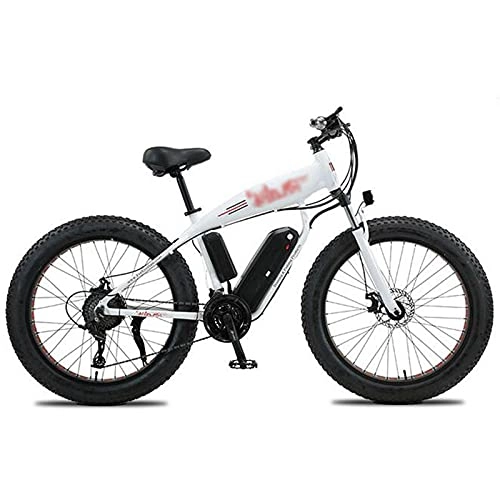 Electric Bike : ZWHDS 26 inch electric bike-350W snow bike electric bike electric mountain bike 4.0 fat tire ebike 36V13Ah lithium battery (Color : White)