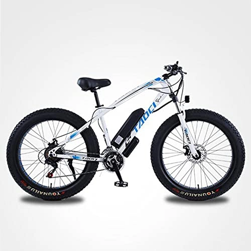 Electric Bike : ZWHDS Electric snow bike 26-inch 21-speed E-bike beach mountain snow electric bicycle (Color : White)