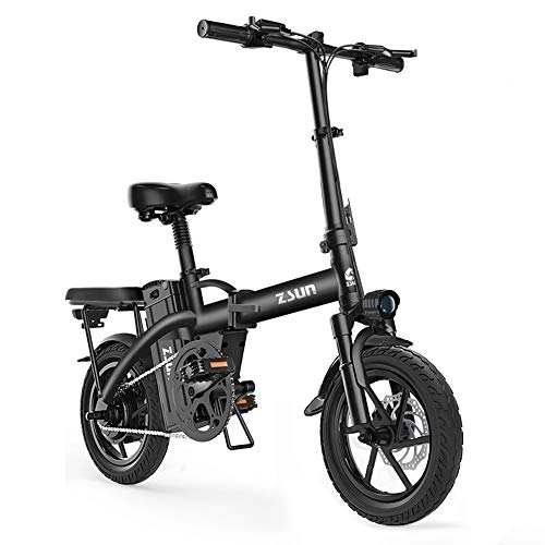 Electric Bike : ZXCK Folding Electric Bike, 14 Inch Fat Tire Folding Electric Bike Beach Snow 400W Electric Mountain Bicycles 48V 10Ah Lithium Battery, Black