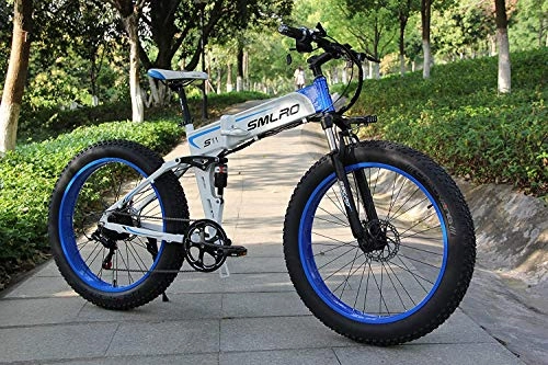 Electric Bike : ZXL 1000W Fat Tire Electric Bike Folding Mountain Bike 26' Full Suspension 48V12Ah 21 Speeds Pedal Assist (White), White