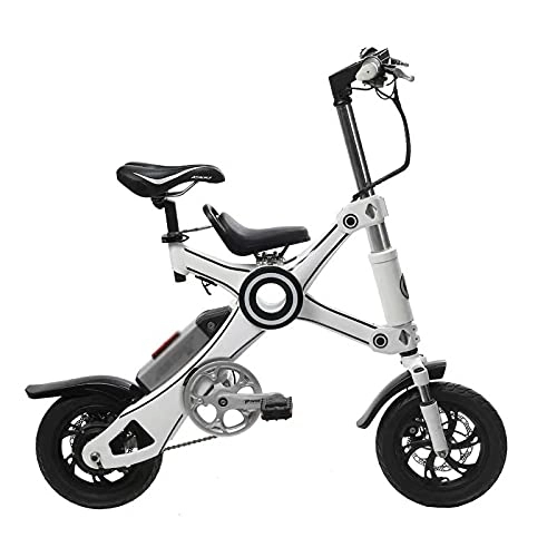 Electric Bike : ZXQZ Electric Bikes, 12'' Folding Ebike, Maximum Speed 15.5MPH, Maximum Battery Life 20 Miles Electric Bikes for Adults (Color : White)