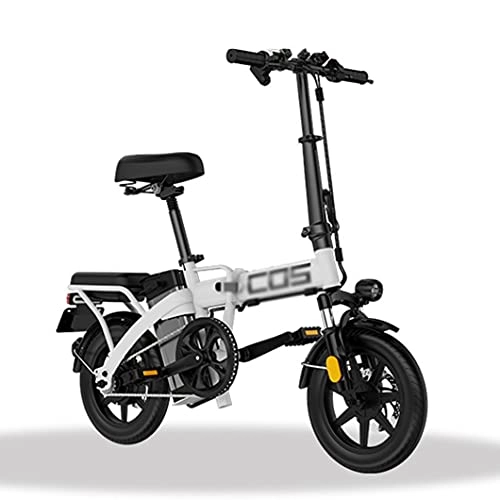 Electric Bike : ZXQZ Folding Electric Bicycles, Adults Commuter Electric Bikes with Full Suspension, 14 Inch Ebike with Power Regeneration, Electric Lock (Color : White, Size : 14.4ah)