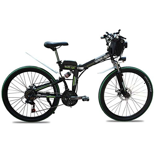 Electric Bike : ZYC-WF 48V * 500W Electric Bike Mountain 26 inch Folding Bike, Foldable Bicycle Adjustable Height Portable with Led Front Light, 4.0 inch Fat Tire Mens / Women Bike for Cycling, Red, Green