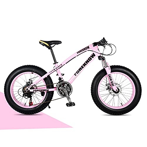 Fat Tyre Bike : 20inch Fat Tire Mountain Bike for Child, 7 / 21 / 24 / 27 Speed MTB, High Carbon Steel Frame, Anti-Slip Bicycle Disc Brake Bold Shock Absorber Fork Pink-7sp