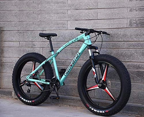 Fat Tyre Bike : 24 Inch Fat Tire Hardtail Mountain Bike, Adult Mountain Bicycle, Dual Suspension Frame And Suspension Fork All Terrain Mountain Bicycle, (Color : Green 3 impeller, Size : 27 speed)
