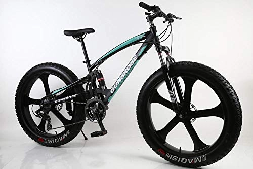 Fat Tyre Bike : 26 inch 5 Knife Wheel Fat tire beache high Carbon Steel Frame Double disc Brake Big Tires Bicycle-Black Green_26 inch 21 Speed