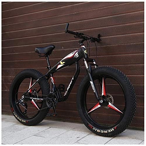 Fat Tyre Bike : 26 Inch Hardtail Mountain Bike, Adult Fat Tire Mountain Bicycle, Mechanical Disc Brakes, Front Suspension Men Womens Bikes, Black 3 Spokes, 24 Speed