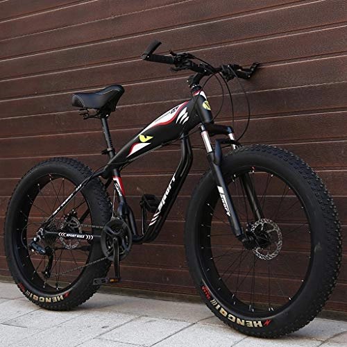 Fat Tyre Bike : 26 Inch Hardtail Mountain Bike, Adult Fat Tire Mountain Bicycle, Mechanical Disc Brakes, Front Suspension Men Womens Bikes (Color : Black, Size : 27 Speed)