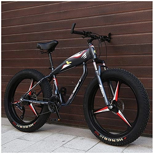 Fat Tyre Bike : 26 Inch Hardtail Mountain Bike, Adult Fat Tire Mountain Bicycle, Mechanical Disc Brakes, Front Suspension Men Womens Bikes, Grey 3 Spokes, 21 Speed