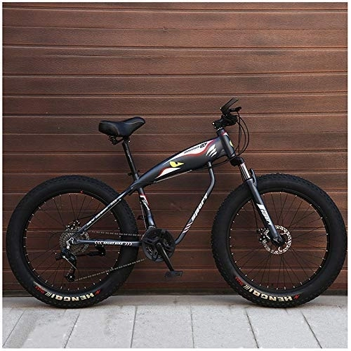 Fat Tyre Bike : 26 Inch Hardtail Mountain Bike, Adult Fat Tire Mountain Bicycle, Mechanical Disc Brakes, Front Suspension Men Womens Bikes, Grey Spokes, 21 Speed
