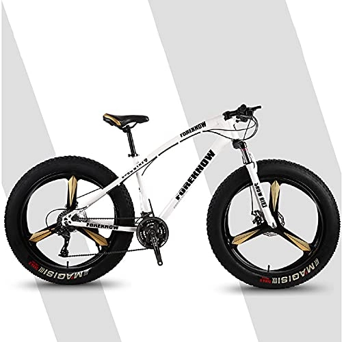 Fat Tyre Bike : 26-inch Mens Fat Tire Mountain Bike, High Carbon Steel Frame, 21-Speed, 3-spoke Wheels, Stable Disc Brake, Multi-Colors White-21sp