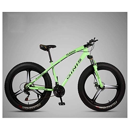 Fat Tyre Bike : 26 Inch Mountain Bicycle, High-carbon Steel Frame Fat Tire Mountain Trail Bike, Men's Womens Hardtail Mountain Bike with Dual Disc Brake, Green, 24 Speed 3 Spoke
