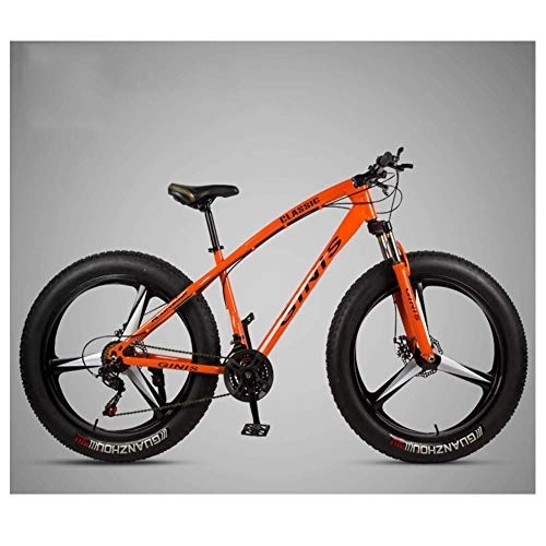 Fat Tyre Bike : 26 Inch Mountain Bicycle, High-carbon Steel Frame Fat Tire Mountain Trail Bike, Men's Womens Hardtail Mountain Bike with Dual Disc Brake, Orange, 24 Speed 3 Spoke