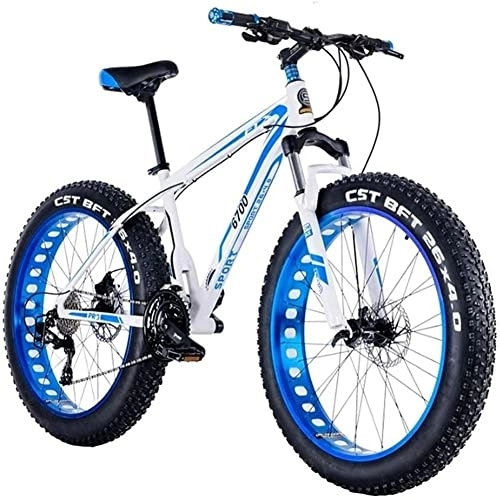 Fat Tyre Bike : 26 Inch Mountain Bike Hybrid Fat Tire Snow Bicycle with 30 Speed and Lockable Fork / Dual Disc Brake Adjustable Seat Country Gearshift Bicycle White-27speed
