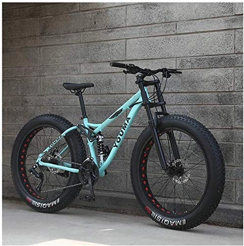 Fat Tyre Bike : 26 inch mountain bike MTB, adult youth Hardtail MTB, carbon steel frame, large tire full suspension Mountain bike (Color : Blue, Size : 21speeds)