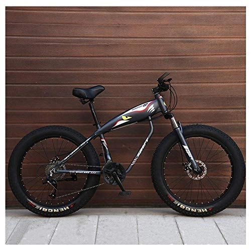 Fat Tyre Bike : 26 Inch Mountain Bikes, Fat Tire Hardtail Mountain Bike, Aluminum Frame Alpine Bicycle, Mens Womens Bicycle with Front Suspension, Black, 24 Speed Spoke FDWFN (Color : Grey)