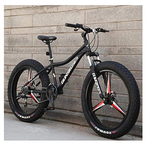 Fat Tyre Bike : 26 Inch Mountain Bikes, High-carbon Steel Hardtail Mountain Bike, Fat Tire All Terrain Mountain Bike, Women Men's Anti-Slip Bikes, Black, 21 Speed 3 Spoke