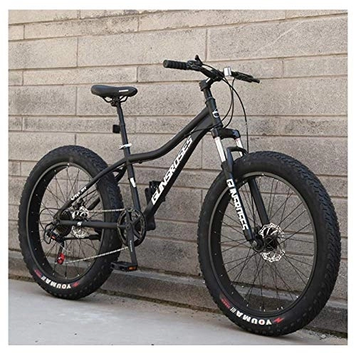 Fat Tyre Bike : 26 Inch Mountain Bikes, High-carbon Steel Hardtail Mountain Bike, Fat Tire All Terrain Mountain Bike, Women Men's Anti-Slip Bikes, Black, 24 Speed Spoke