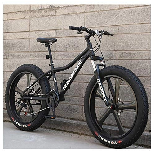 Fat Tyre Bike : 26 Inch Mountain Bikes, High-carbon Steel Hardtail Mountain Bike, Fat Tire All Terrain Mountain Bike, Women Men's Anti-Slip Bikes, Black, 27 Speed 5 Spoke