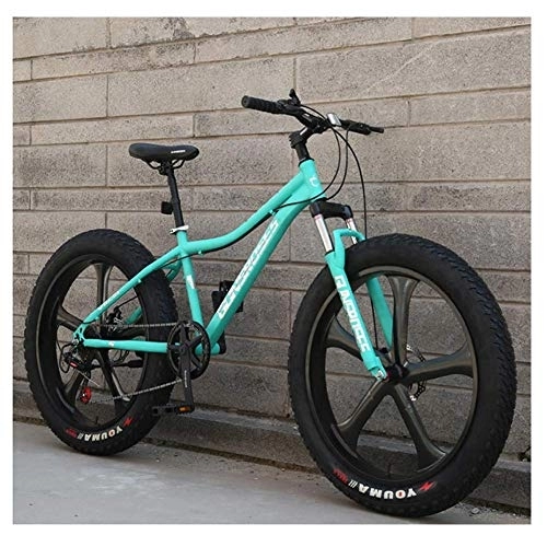 Fat Tyre Bike : 26 Inch Mountain Bikes, High-carbon Steel Hardtail Mountain Bike, Fat Tire All Terrain Mountain Bike, Women Men's Anti-Slip Bikes, Blue, 24 Speed 5 Spoke