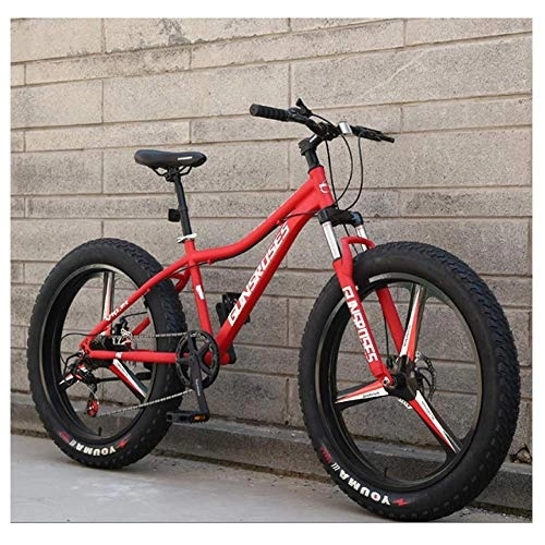 Fat Tyre Bike : 26 Inch Mountain Bikes, High-carbon Steel Hardtail Mountain Bike, Fat Tire All Terrain Mountain Bike, Women Men's Anti-Slip Bikes, Red, 21 Speed 3 Spoke