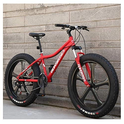 Fat Tyre Bike : 26 Inch Mountain Bikes, High-carbon Steel Hardtail Mountain Bike, Fat Tire All Terrain Mountain Bike, Women Men's Anti-Slip Bikes, Red, 27 Speed 5 Spoke