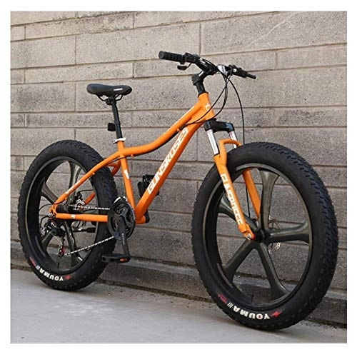Fat Tyre Bike : 26 Inch Mountain Bikes, High-carbon Steel Hardtail Mountain Bike, Fat Tire All Terrain Mountain Bike, Women Men's Anti-Slip Bikes, Yellow, 27 Speed 5 Spoke