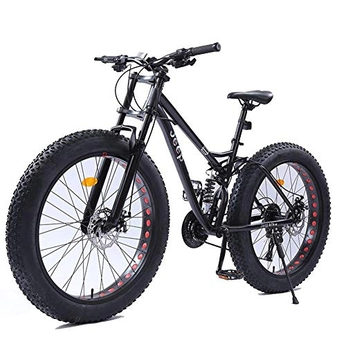 Fat Tyre Bike : 26 Inch Women Mountain Bikes, Dual Disc Brake Fat Tire Mountain Trail Bike, Hardtail Mountain Bike, Adjustable Seat Bicycle, High-carbon Steel Frame, Black, 24 Speed FDWFN