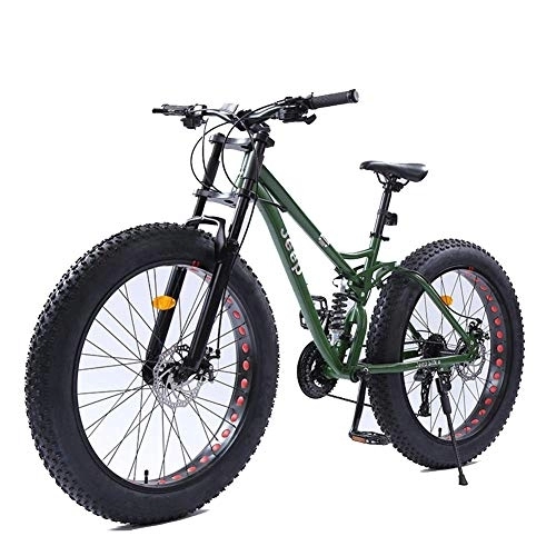 Fat Tyre Bike : 26 Inch Women Mountain Bikes, Dual Disc Brake Fat Tire Mountain Trail Bike, Hardtail Mountain Bike, Adjustable Seat Bicycle, High-carbon Steel Frame, Green, 21 Speed FDWFN