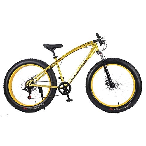 Fat Tyre Bike : 26" Mountain Bike for adults Fat Tire Bike High-carbon Steel Frame Double Disc Brake Suspension Fork Rear Suspension Anti-Slip for city beach or the snow, Yellow, 27 speed