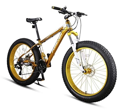 Fat Tyre Bike : 27-speed Mountain Bike 4.0 Inch Fat Tire For Snow / Beach, Front And Rear Dual Mechanical Disc Brakes Adjustable Handlebar Distance, Golden