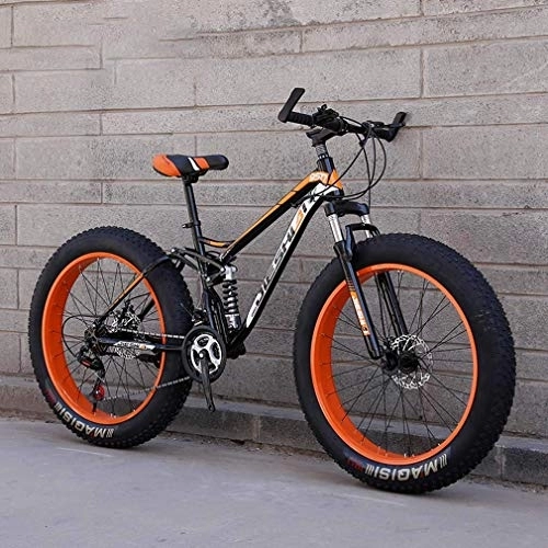 Fat Tyre Bike : Adult Fat Tire Mountain Bike, Beach Snow Bike, Double Disc Brake Bikes, Lightweight High-Carbon Steel Frame Bicycle, 24 Inch Wheels