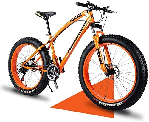 Fat Tyre Bike : Adult fat tire mountain bike snow bike high carbon steel frame double full suspension double disc brake mountain bike 24-speed bicycle-Orange