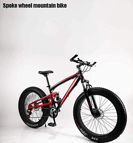 Fat Tyre Bike : Adult Fat Tire Mountain Bike, Snow Bikes, Double Disc Brake Beach Bikes, Men All-Terrain Full Suspension Bicycle, 4.0 Wide 24 Inch Wheels