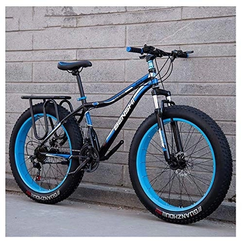 Fat Tyre Bike : Adult Fat Tire Mountain Bikes, Dual Disc Brake Hardtail Mountain Bike, Front Suspension Bicycle, Women All Terrain Mountain Bike, Blue A, 26 Inch 27 Speed