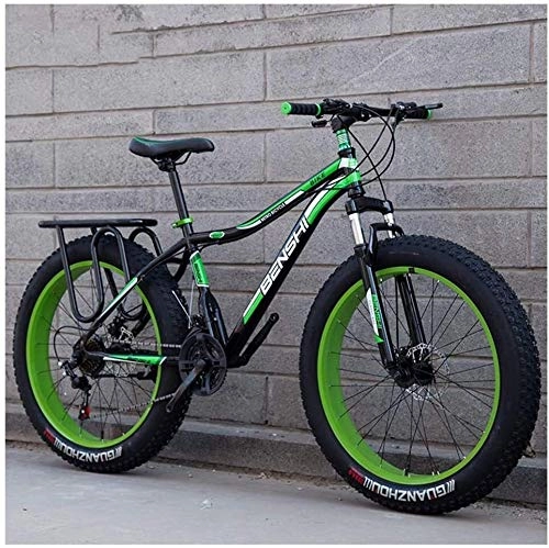 Fat Tyre Bike : Adult Fat Tire Mountain Bikes, Dual Disc Brake Hardtail Mountain Bike, Front Suspension Bicycle, Women All Terrain Mountain Bike, (Color : Green a, Size : 24 Inch 27 Speed)