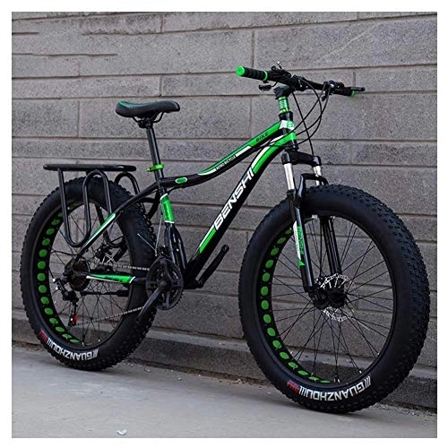 Fat Tyre Bike : Adult Fat Tire Mountain Bikes, Dual Disc Brake Hardtail Mountain Bike, Front Suspension Bicycle, Women All Terrain Mountain Bike, Green B, 26 Inch 24 Speed