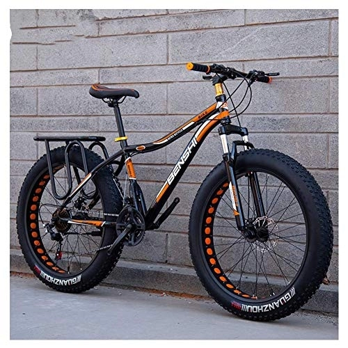 Fat Tyre Bike : Adult Fat Tire Mountain Bikes, Dual Disc Brake Hardtail Mountain Bike, Front Suspension Bicycle, Women All Terrain Mountain Bike, Orange B, 24 Inch 27 Speed