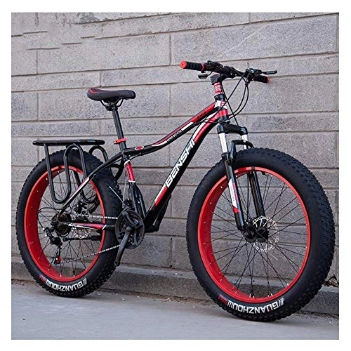 Fat Tyre Bike : Adult Fat Tire Mountain Bikes, Dual Disc Brake Hardtail Mountain Bike, Front Suspension Bicycle, Women All Terrain Mountain Bike, Red A, 24 Inch 21 Speed