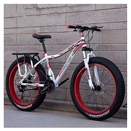 Fat Tyre Bike : Adult Fat Tire Mountain Bikes, Dual Disc Brake Hardtail Mountain Bike, Front Suspension Bicycle, Women All Terrain Mountain Bike, White A, 24 Inch 24 Speed