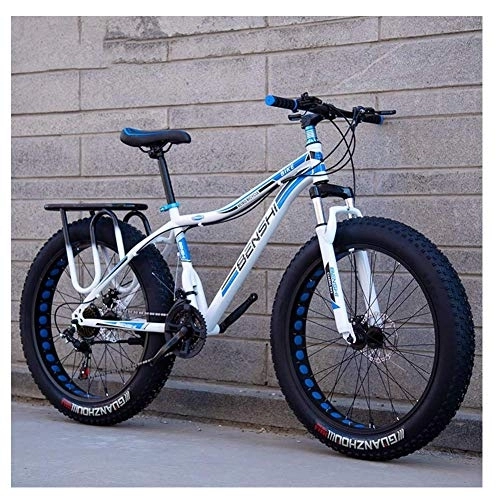 Fat Tyre Bike : Adult Fat Tire Mountain Bikes, Dual Disc Brake Hardtail Mountain Bike, Front Suspension Bicycle, Women All Terrain Mountain Bike, White D, 24 Inch 21 Speed