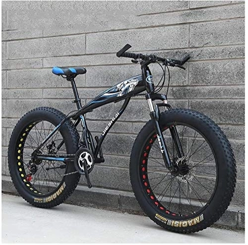 Fat Tyre Bike : Adult Mountain Bikes, Boys Girls Fat Tire Mountain Trail Bike, Dual Disc Brake Hardtail Mountain Bike, High-carbon Steel Frame, Bicycle, (Color : Blue C, Size : 24 Inch 21 Speed)